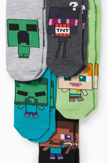 Enfants - Lot de 5 paires - Minecraft - chaussettes à motif - gris clair chiné