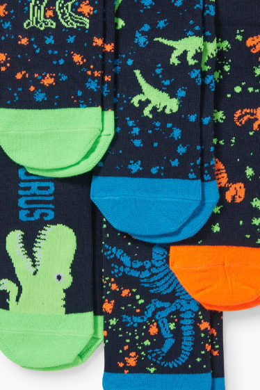 Kinderen - Set van 5 paar - Dino - sokken met motief - donkerblauw
