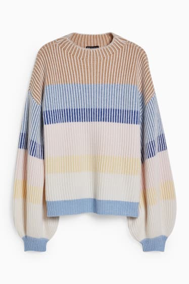 Women - Cashmere jumper - striped - beige