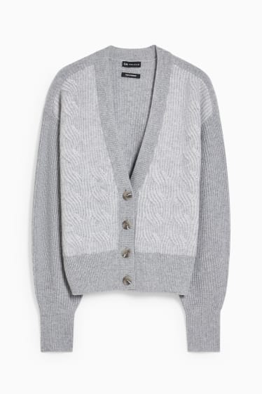 Damen - Kaschmir-Strickjacke - grau-melange