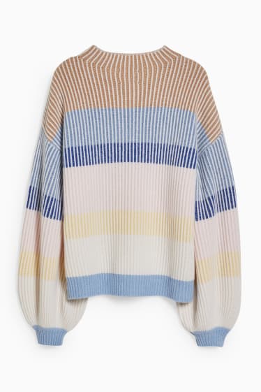 Women - Cashmere jumper - striped - beige