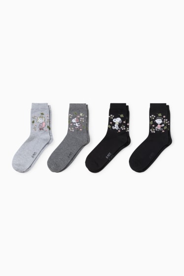 Dames - Set van 4 paar - sokken met motief - Peanuts - zwart / grijs