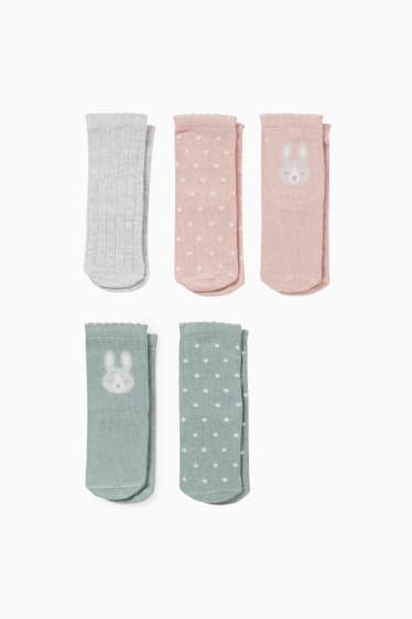 Miminka - Multipack 5 ks - zajíčci - ponožky s motivem pro miminka - mátově zelená