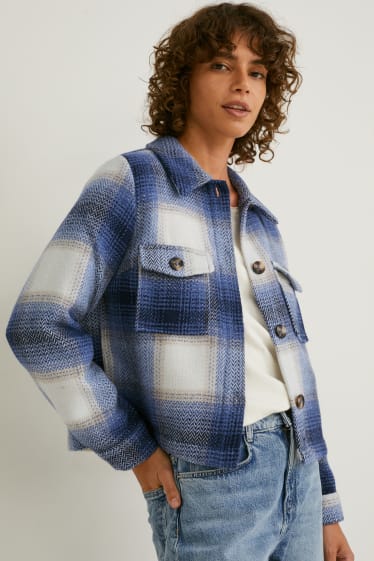Damen - Shacket - kariert - blau / cremefarben