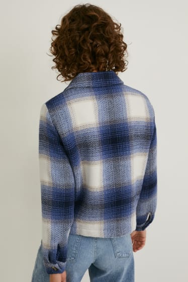 Damen - Shacket - kariert - blau / cremefarben