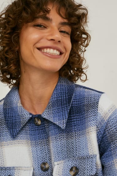 Damen - Shacket - kariert - blau / cremefarben
