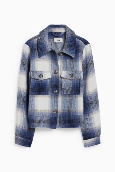 Damen - Shacket - kariert - blau / cremefarben
