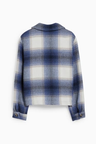 Damen - Shacket - kariert - blau / cremefarben