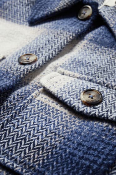 Dámské - Košilová bunda - kostkovaná - modrá/krémová