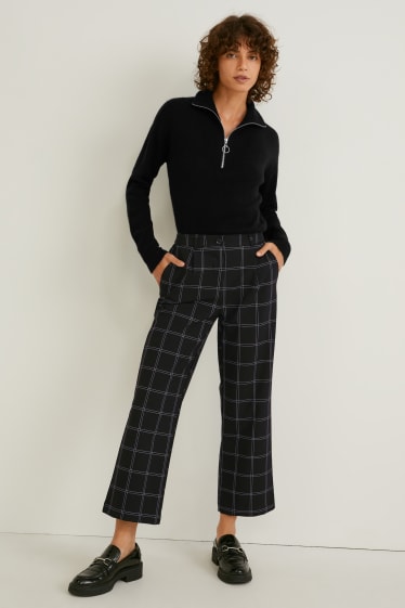 Dona - Pantalons de tela - mid waist - wide leg - de quadres - negre