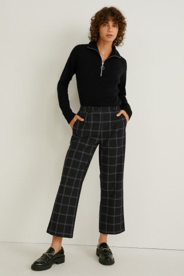 Dames - Pantalon - mid waist - wide leg - geruit - zwart