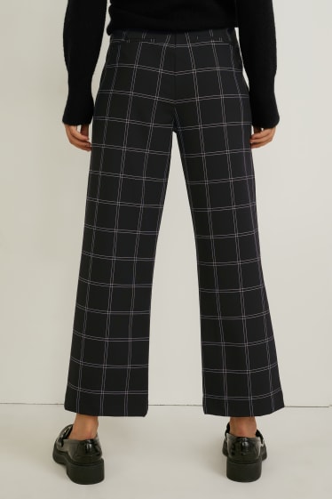 Dames - Pantalon - mid waist - wide leg - geruit - zwart