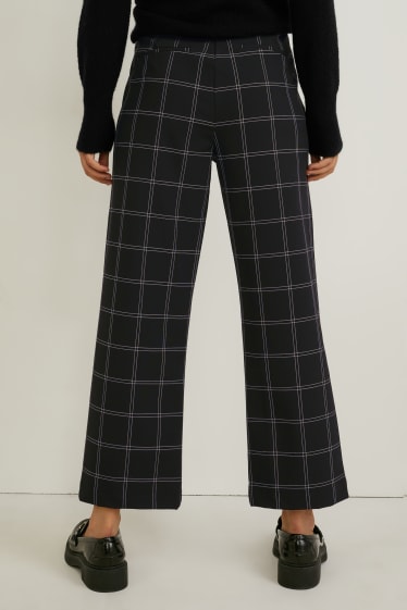 Femei - Pantaloni de stofă - talie medie - wide leg - în carouri - negru