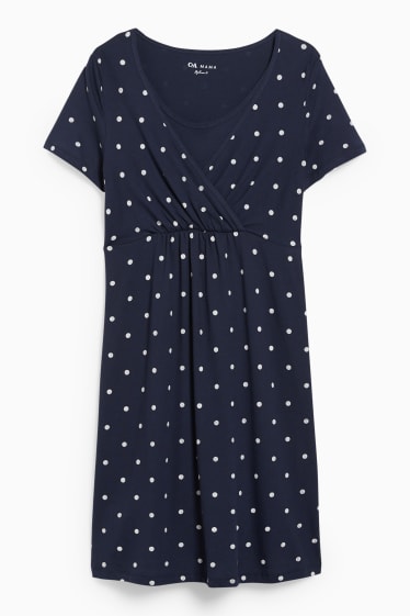 Donna - Camicia da notte per allattamento - a pois - blu scuro