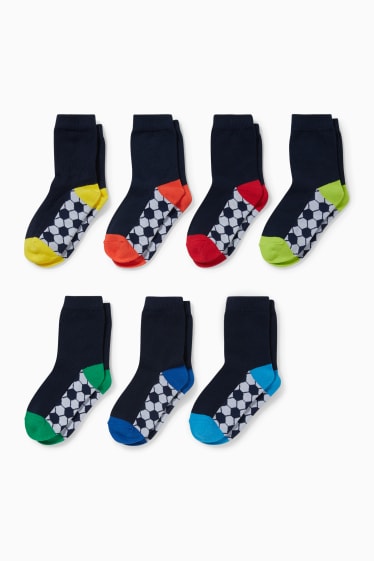 Kinder - Multipack 7er - Fußball - Socken mit Motiv - dunkelblau