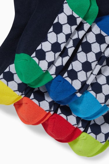 Kinderen - Set van 7 paar - voetbal - sokken met motief - donkerblauw