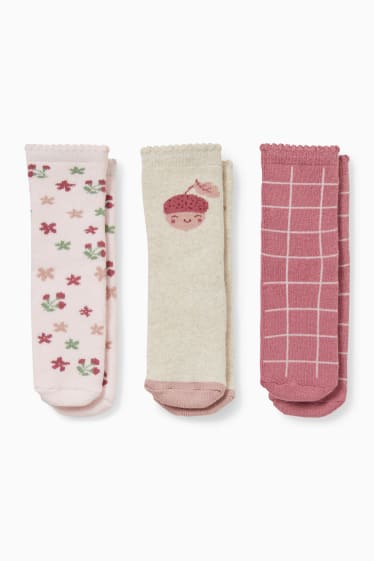 Bébés - Lot de 3 paires - plantes - chaussettes antidérapantes à motif pour bébé - rose