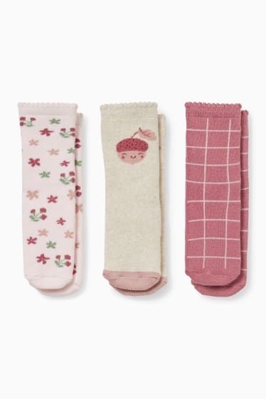 Baby Mädchen - Multipack 3er - Pflanzen - Baby-Anti-Rutsch-Socken mit Motiv - rosa