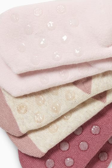 Bébés - Lot de 3 paires - plantes - chaussettes antidérapantes à motif pour bébé - rose