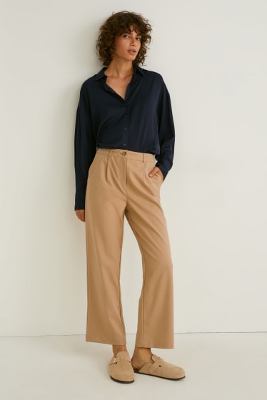 Kobiety - Spodnie materiałowe - wysoki stan - regular fit - beżowy