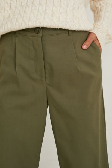 Femmes - Pantalon en toile - high waist - regular fit - vert foncé