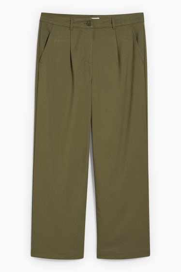 Dámské - Plátěné kalhoty - high waist - regular fit - tmavozelená