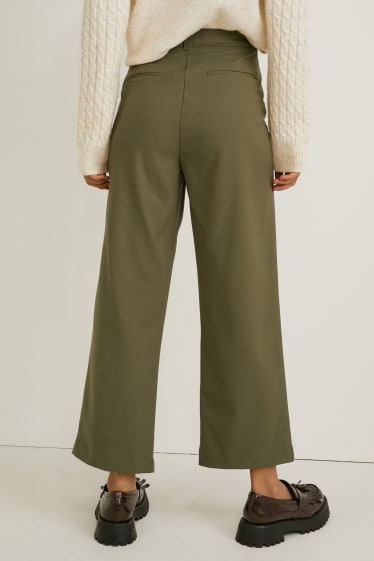 Dámské - Plátěné kalhoty - high waist - regular fit - tmavozelená