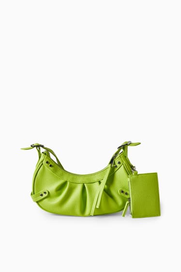 Women - Set - small shoulder bag and wallet - faux leather - light green
