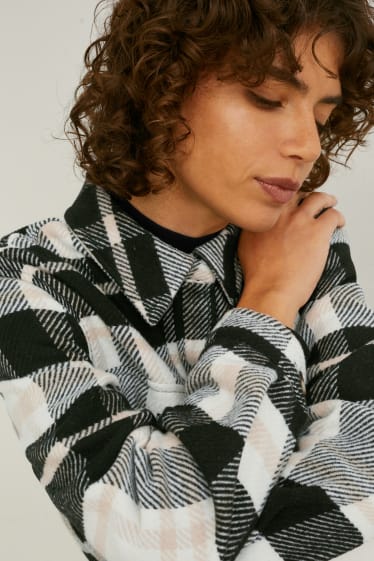 Dames - Overshirt - geruit - zwart / beige