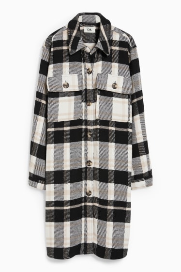 Dames - Overshirt - geruit - zwart / beige