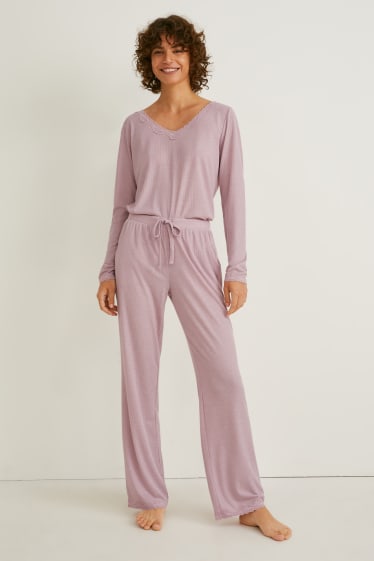 Dámské - Pyžamové kalhoty - tmavě růžová