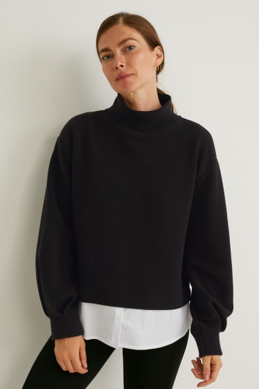 Damen - Pullover - 2-in-1-Look - schwarz / weiss