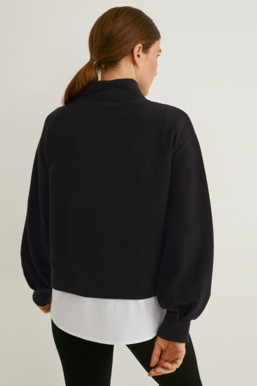 Damen - Pullover - 2-in-1-Look - schwarz / weiß