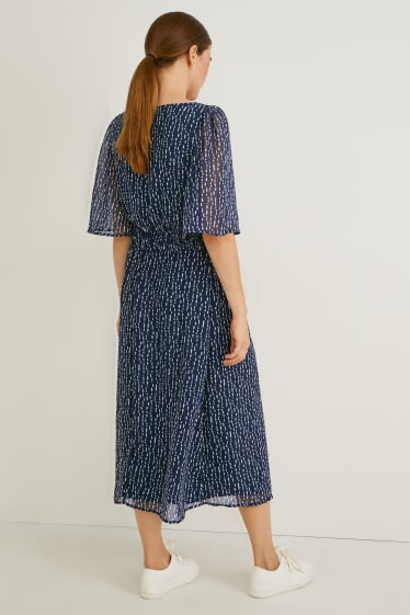 Femmes - Robe de gaze - à motif - bleu foncé / blanc