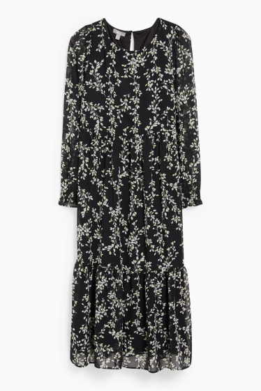 Damen - Chiffon-Kleid - gemustert - schwarz