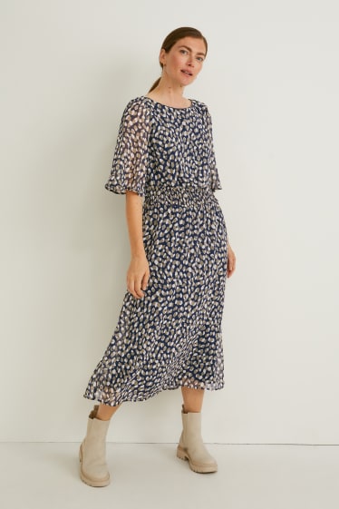 Women - Chiffon dress - patterned - dark green / dark blue