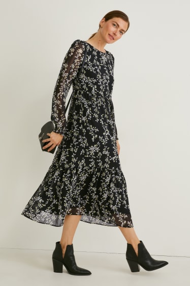 Damen - Chiffon-Kleid - gemustert - schwarz