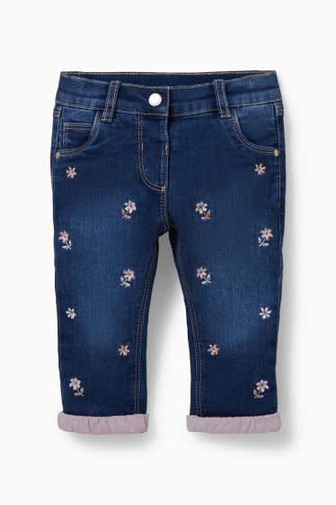 Bébés filles - Jean chaud bébé - à fleurs - jean bleu clair