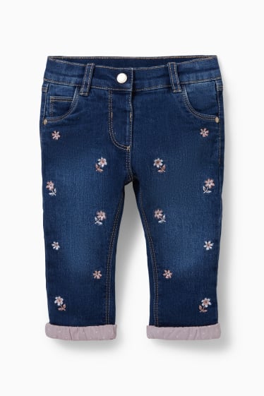 Babys - Baby-Thermojeans - geblümt - helljeansblau