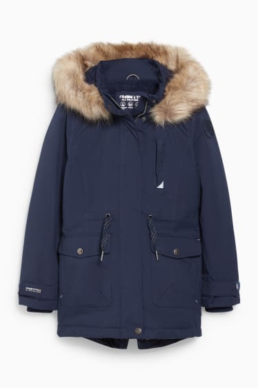 Enfants filles - Parka avec capuche et garniture en imitation fourrure - hiver - bleu foncé