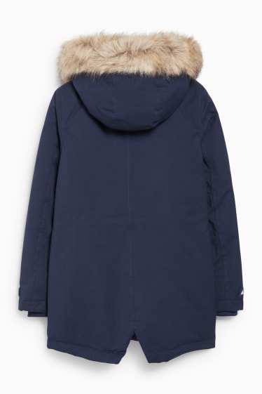 Enfants filles - Parka avec capuche et garniture en imitation fourrure - hiver - bleu foncé