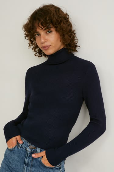 Damen - Rollkragenpullover - dunkelblau