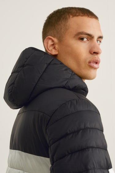 Herren - Steppjacke mit Kapuze - weiß / schwarz