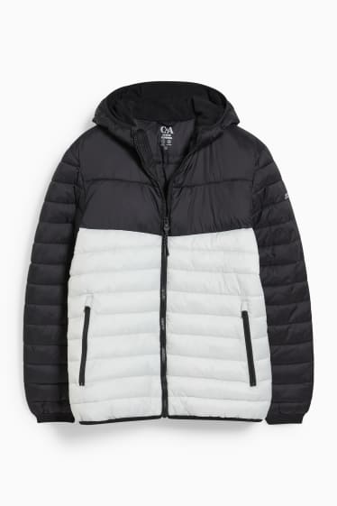 Men - Quilted jacket with hood - white / black