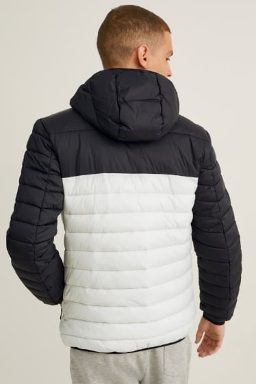 Heren - Gewatteerde jas met capuchon - wit / zwart