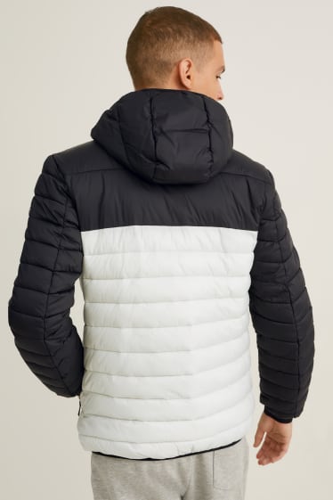 Men - Quilted jacket with hood - white / black