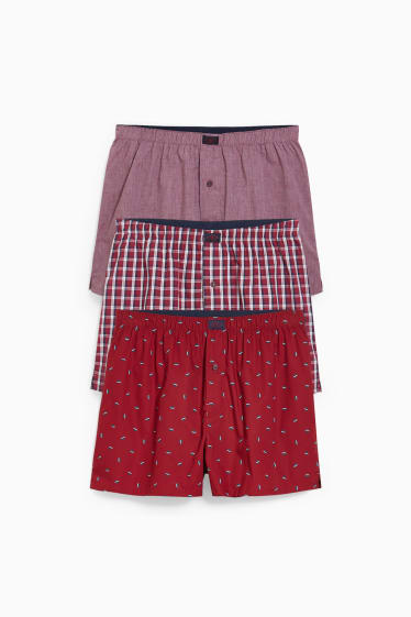 Heren - Set van 3 - boxershort - geweven - bordeaux