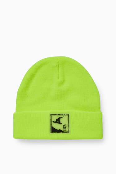 Enfants - Bonnet en maille - jaune fluo