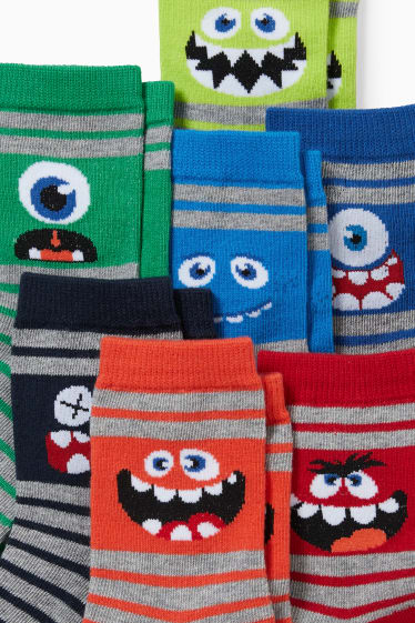 Kinderen - Set van 7 paar - monsters - sokken met motief - licht grijs-mix