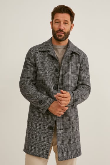 Men - Merino coat - check - gray / black